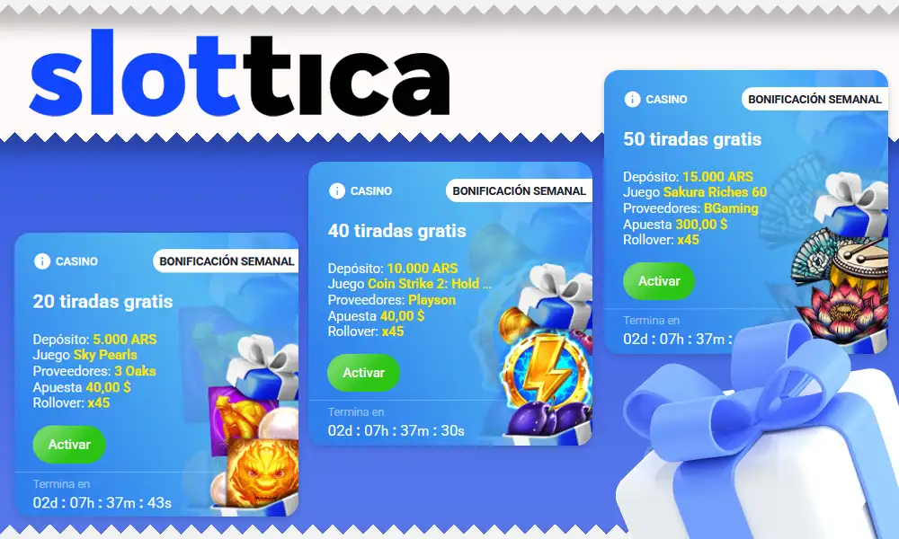 Bonificaciones de Slottica: 100 % hasta 500 000 CLP